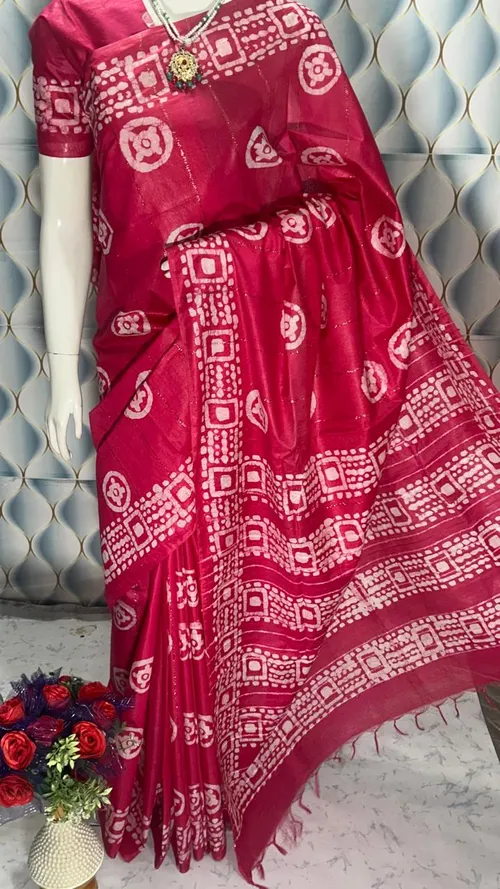 Elegant Katan Silk Batik Print Saree – Handcrafted Heritage with a Modern Touch
